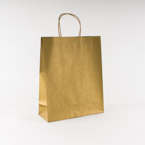 BOLSA DE PAPEL KRAFT CON ASA, VERTICAL GRANDE ORO